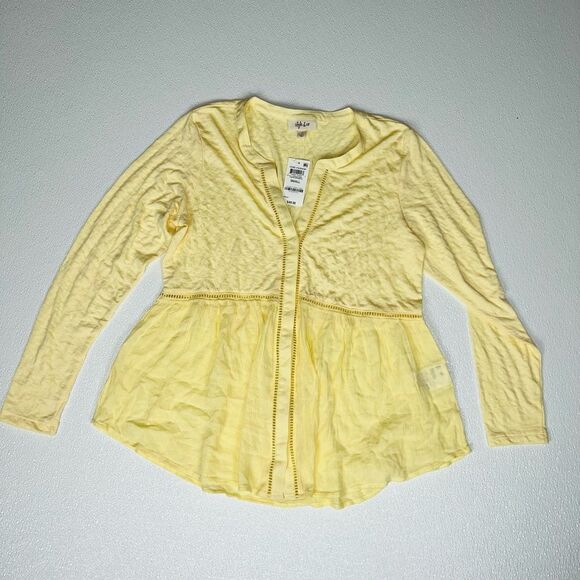 Style & Co Women's Long Sleeve V-Neck Mixed Woven Top Lemon Meringue Size S NWT - Picture 4 of 11